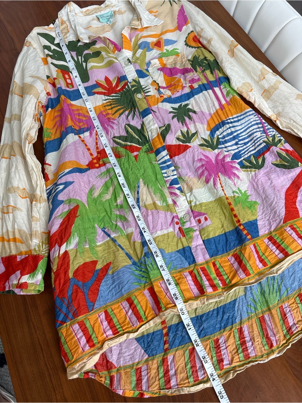 True Destinations Resort Button Down Dress Coverup Tropical Tunic Size Medium - Picture 5 of 6